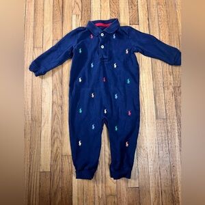 Ralph Lauren Navy Emboidered Logo 12M Polo Romper
